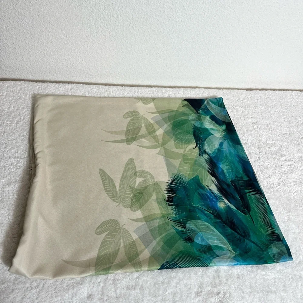 2 Blue Green Feather Leaf Decorative Pillow Covers. 18” x 34”w